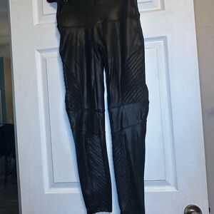 Spanx Faux Leather Moto Leggings Sculpting High Waist Black XL